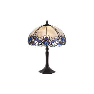 Meccha 1 Light Octagonal Table Lamp With 300mm Blue, Clear And Black Tiffany Shade