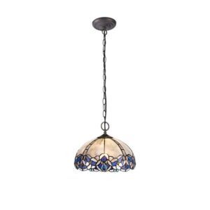 Meccha 2 Light Ceiling Pendant With 300mm Blue, Clear And Black Tiffany Shade