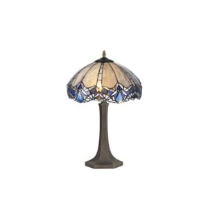 Meccha 2 Light Ogtagonal Table Lamp With 400mm Blue, Clear And Black Tiffany Shade