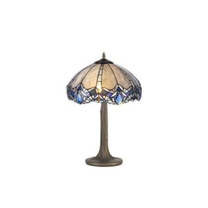 Meccha 2 Light Tree Table Lamp With 400mm Blue, Clear And Black Tiffany Shade