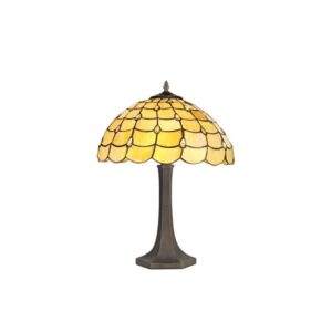 Origin 1 Light Octagonal Table Lamp With 400mm Beige, Clear, Black And Gold Tiffany Shade