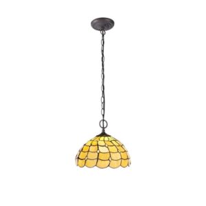 Origin 2 Light Ceiling Pendant With 300mm Beige, Clear, Black And Gold Tiffany Shade