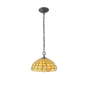 Origin 2 Light Ceiling Pendant With 500mm Beige, Clear, Black And Gold Tiffany Shade