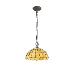 Origin 3 Light Ceiling Pendant With 500mm Beige, Clear, Black And Gold Tiffany Shade
