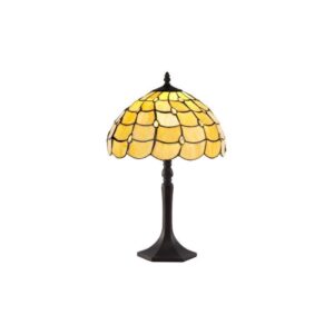Origin Table Lamp, Octagonal Stand And Beige, Clear, Black And Gold Tiffany Shade - H: 480mm