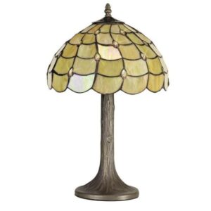 Origin Table Lamp With Tree Stand And Beige, Clear, Black And Gold Tiffany Shade - H: 480mm
