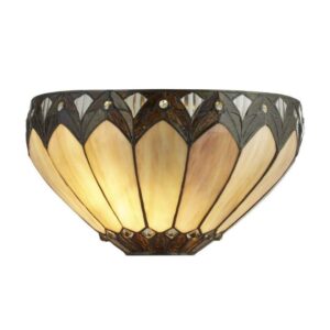 Searchlight 6704-1 Pearl Wall Light In Antique Brass With Tiffany Glass