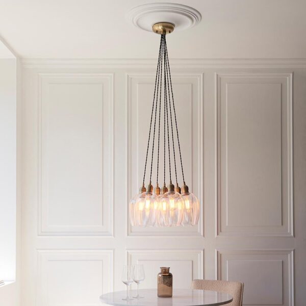 Allston 7 Clear Glass Pendant Ceiling Light In Antique Brass