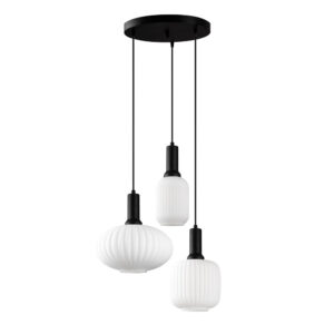Asker Metal Ribbed Glass Ceiling Light in Black and White