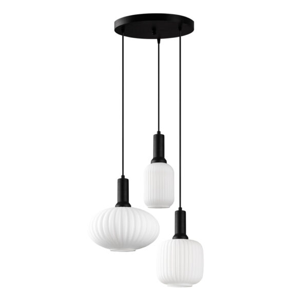 Asker Metal Ribbed Glass Ceiling Light in Black and White