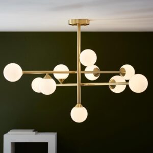 Mayetta 10 Opal Glass Pendant Ceiling Light In Brushed Satin Gold