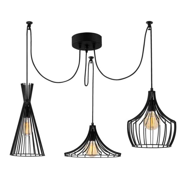 Mezop 3 Light Metal Chandelier Ceiling Pendant Light in Black