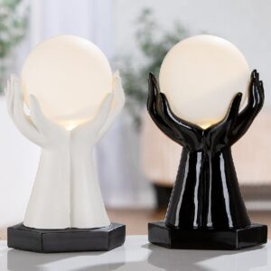 Carnation Synthetic Resin Hands Set of 2 Table Lamp in Black and White