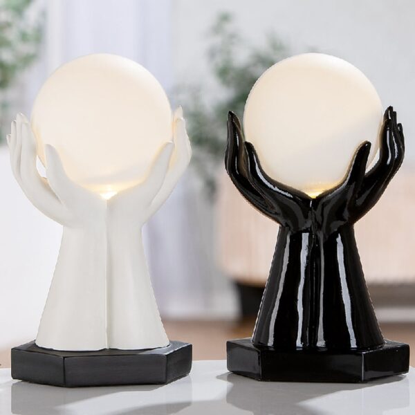 Carnation Synthetic Resin Hands Set of 2 Table Lamp in Black and White