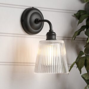 Laura Ashley Callaghan Outdoor Wall Light In Matt Black With Ribbed Glass IP44 LA3756719-Q