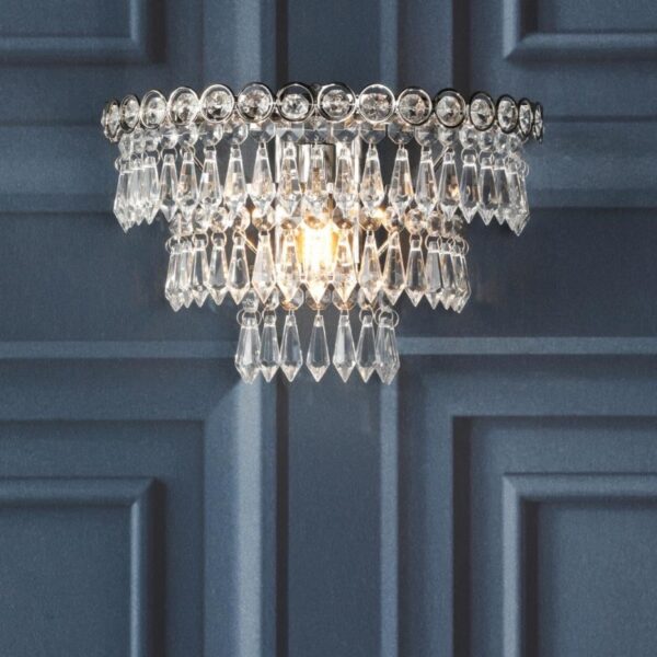 Laura Ashley Enid Wall Light In Polished Nickel Finish With Faceted Glass