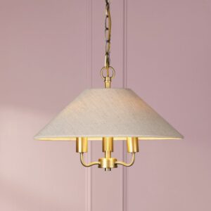 Laura Ashley Harland 3 Light Ceiling Pendant Light In Matt Antique Brass With Shade LA3756724-Q