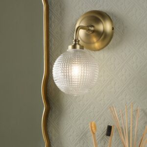 Laura Ashley Langdon Bathroom Wall Light In Matt Antique Brass Finish With Textured Glass IP44 LA3756716-Q