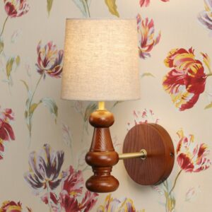 Laura Ashley Millbrook Wall Light In Dark Wood And Industrial Brass Finish With Shade LA3756745-Q