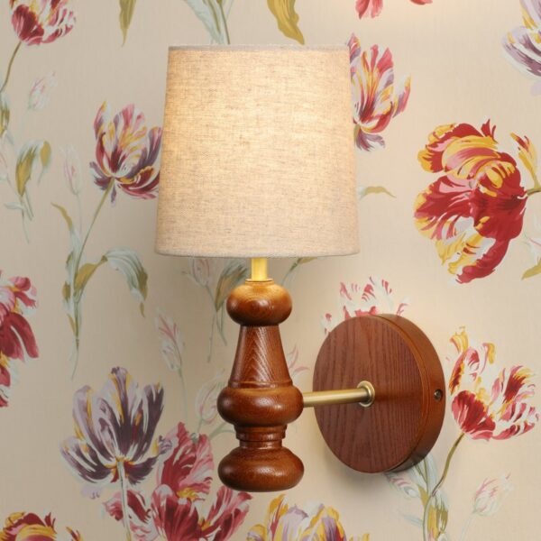 Laura Ashley Millbrook Wall Light In Dark Wood And Industrial Brass Finish With Shade LA3756745-Q