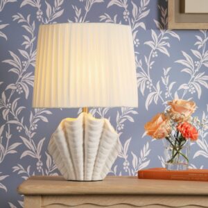 Laura Ashley Shell Table Lamp In White Ceramic And Satin Chrome Finish With Shade LA3756702-Q