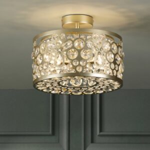 Laura Ashley Tilbrook 3 Light Flush Ceiling Light In Matt Champagne and Crystal LA3756710-Q
