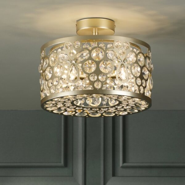 Laura Ashley Tilbrook 3 Light Flush Ceiling Light In Matt Champagne and Crystal LA3756710-Q