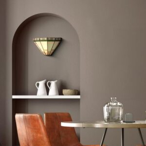 Searchlight New York Tiffany Wall Light In Antique Brass Finish With Stained Glass