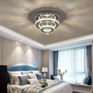 30cm W Stacked LED Ceiling Light with Crystal Rims Energy Saving - W 30 x L 30 x H 14 cm / Dimmable (Warm Glow)