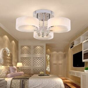 Ceiling Light Semi-Flush Mount, Cylindrical Acrylic Lampshades, Crystal Drops - 3 cylindrical shades