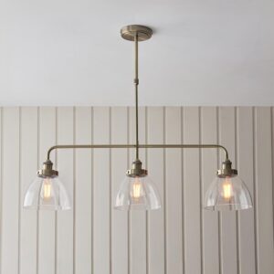 Hartford 3 Light Glass Pendant Ceiling Light In Antique Brass