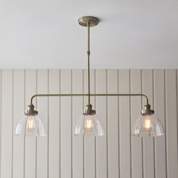 Hartford 3 Light Glass Pendant Ceiling Light In Antique Brass