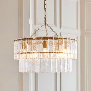 Keene 5 Light Glass Tiered Pendant Ceiling Light In Aged Brass