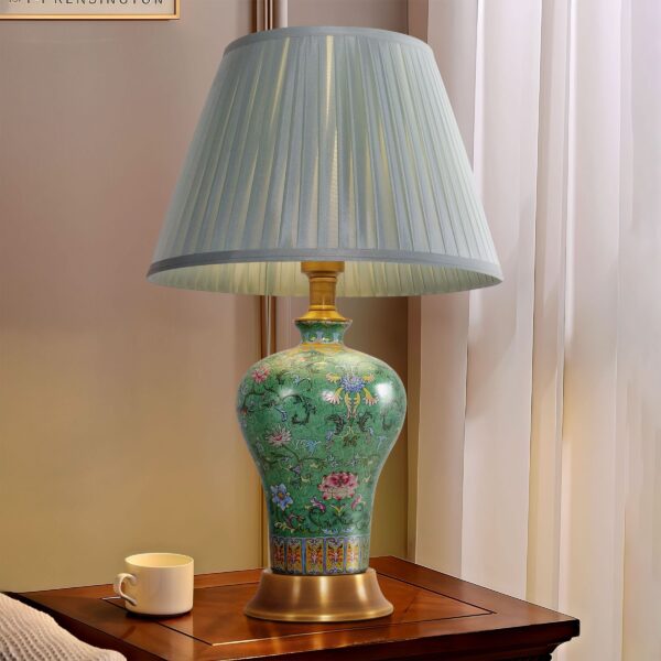 Lightsin Vibrant Ceramic Table Lamps for Living Room - Handcrafted Design with Warm Fabric Shade - Green / M