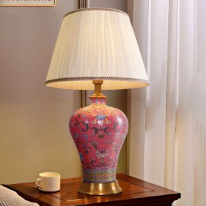 Lightsin Vibrant Ceramic Table Lamps for Living Room - Handcrafted Design with Warm Fabric Shade - Pink / S