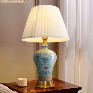 Lightsin Vibrant Ceramic Table Lamps for Living Room - Handcrafted Design with Warm Fabric Shade - Sky Blue / M