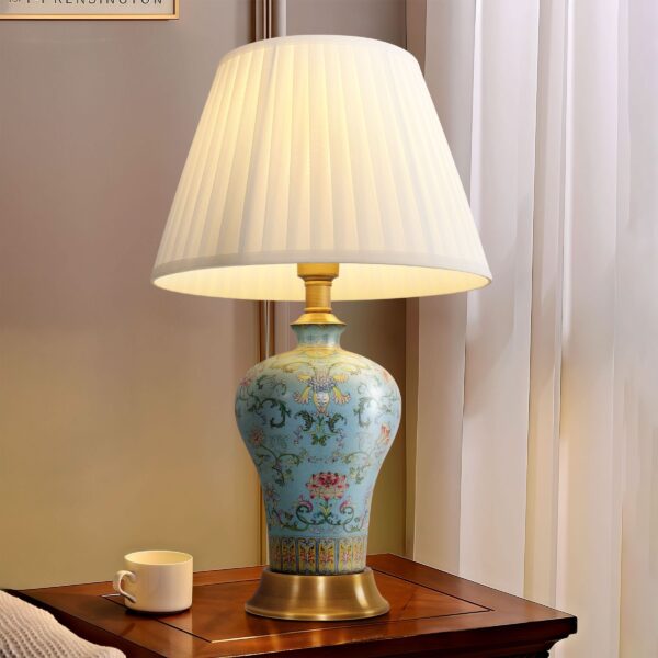Lightsin Vibrant Ceramic Table Lamps for Living Room - Handcrafted Design with Warm Fabric Shade - Sky Blue / M