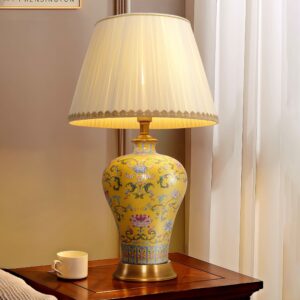 Lightsin Vibrant Ceramic Table Lamps for Living Room - Handcrafted Design with Warm Fabric Shade - Yellow / S