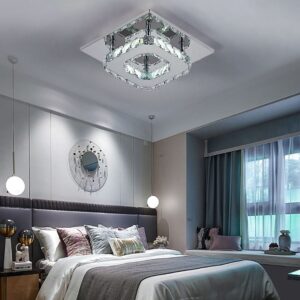 Modern 2-Tier Crystal LED Ceiling Light Fixture Dimmable/Non-dimmable - W 20 x L 20 x H 8 cm / Non-Dimmable (White Glow)