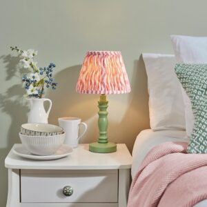 Riyadh Coral Pink 20cm Shade Wood Table Lamp In Cotswold Green