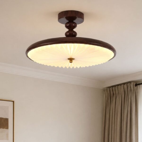 Walnut Pleated Ceiling Light | LED Flush Mount