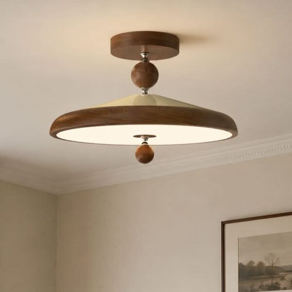 Walnut Two Globe Ceiling Light | Wood Effect Flush Mount