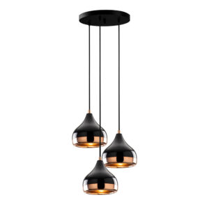 Yildo 3 Light Metal Drop Ceiling Pendant Light in Black and Copper