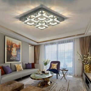 68 W Square LED Ceiling Light with Crystal Dimmable Warm Light - W 42 x L 42 x H 8 cm / Non-Dimmable / White Glow