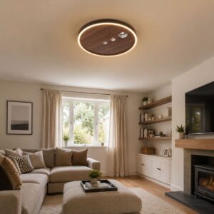 Modern 40cm Dimmable LED Ceiling Light - Walnut / Pre-Order