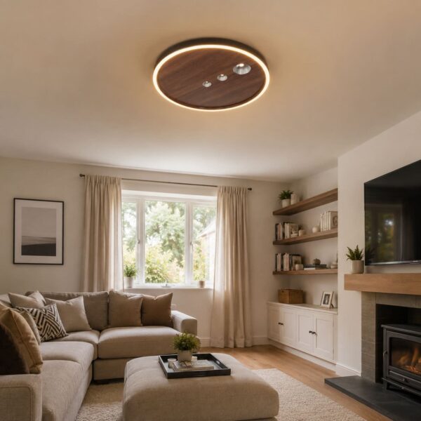 Modern 40cm Dimmable LED Ceiling Light - Walnut / Pre-Order